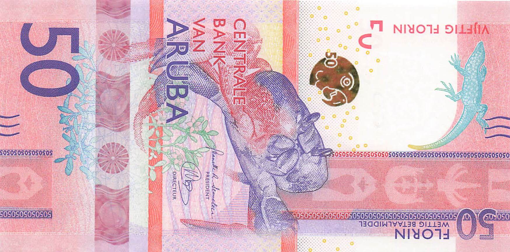 Aruba‑Florin mit typischen karibischen Farben und modernen grafischen Motiven.